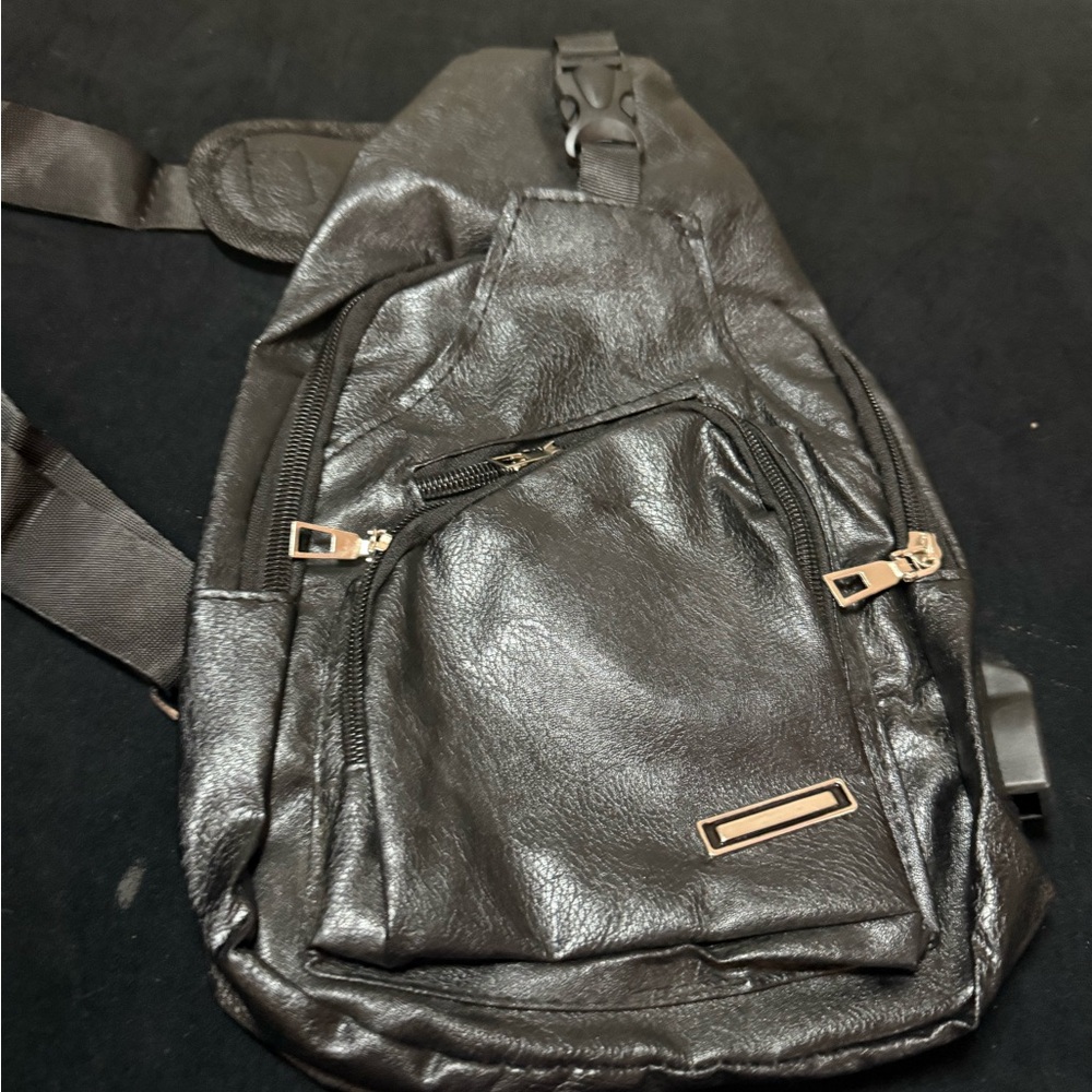 Black Faux Leather Sleek Crossbody Sling Bag, BRAND NEW